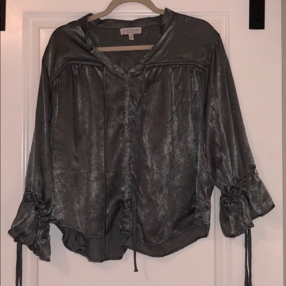 Silk Grey Button Up Top with ties